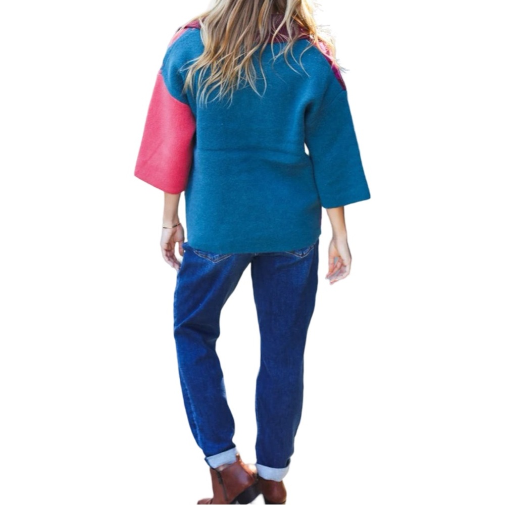 NEW ENTRO FEELING YOUR BEST WINE ABSTRACT PRINT COLOR BLOCK V NECK SWEATER - Picture 7 of 7